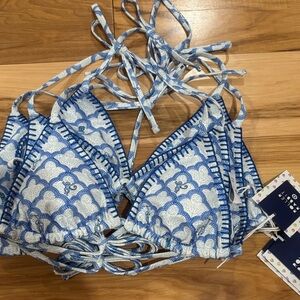 Roller rabbit x target 
Blue and White Patterned Triangle Bikini Top